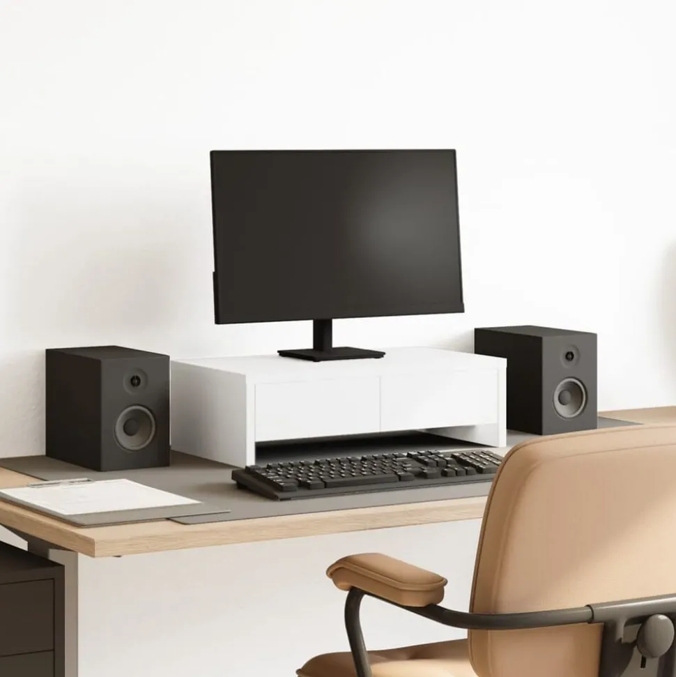 vidaXL Monitorstandaard met lades 50x27x15 cm bewerkt hout wit