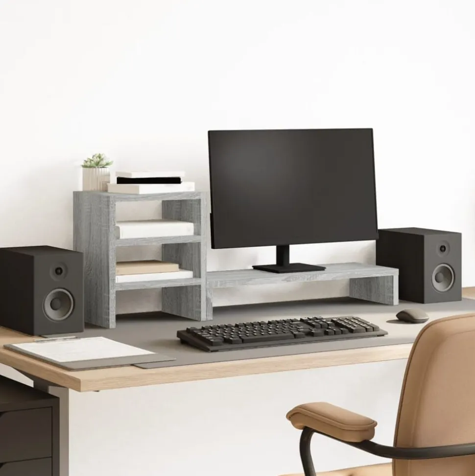 vidaXL Monitorstandaard met bureau-organizer bewerkt hout grijs sonoma