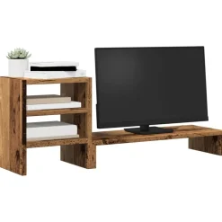 vidaXL Monitorstandaard met bureau-organizer hout oud houtkleurig