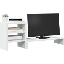 vidaXL Monitorstandaard met bureau-organizer bewerkt hout wit