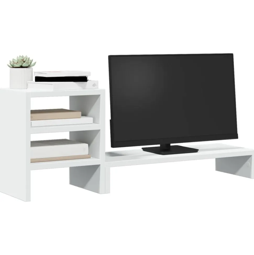 vidaXL Monitorstandaard met bureau-organizer bewerkt hout wit