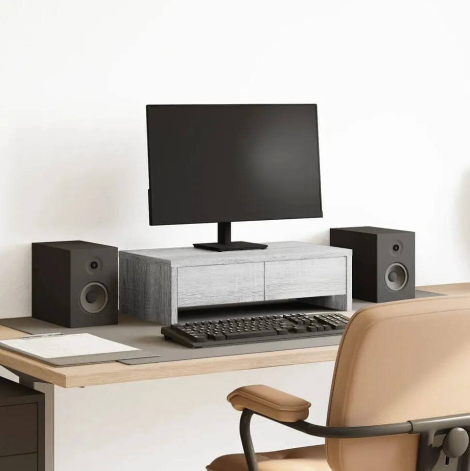 vidaXL Monitorstandaard met lades 50x27x15 cm hout grijs sonoma eiken