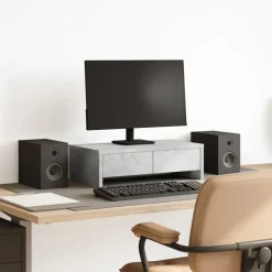 vidaXL Monitorstandaard met lades 50x27x15 cm bewerkt hout betongrijs