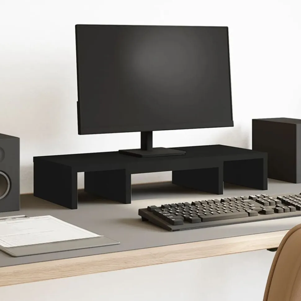 vidaXL Monitorstandaard verstelbaar 60x24x10,5 cm bewerkt hout zwart