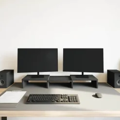 vidaXL Monitorstandaard verstelbaar zwart eiken 60x24x10,5 cm bewerkt hout