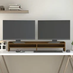 vidaXL Monitorstandaard 100x24x16 cm massief grenenhout honingbruin