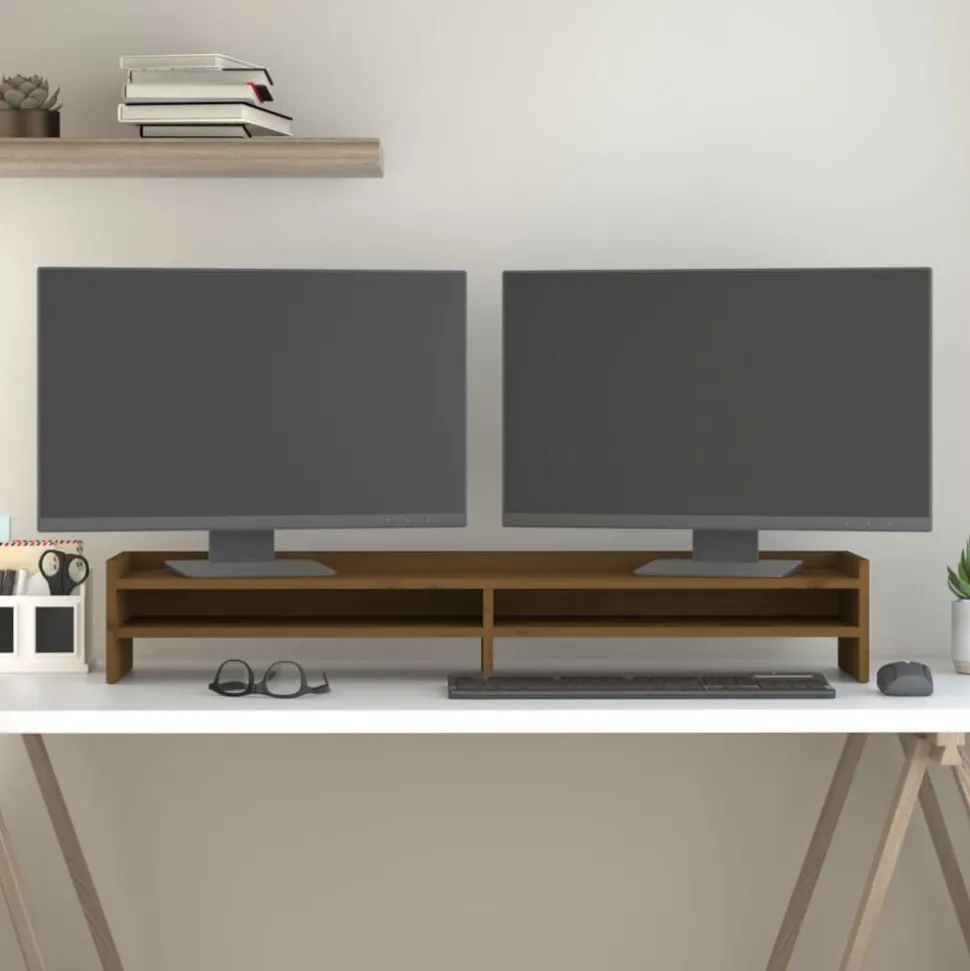 vidaXL Monitorstandaard 100x24x16 cm massief grenenhout honingbruin