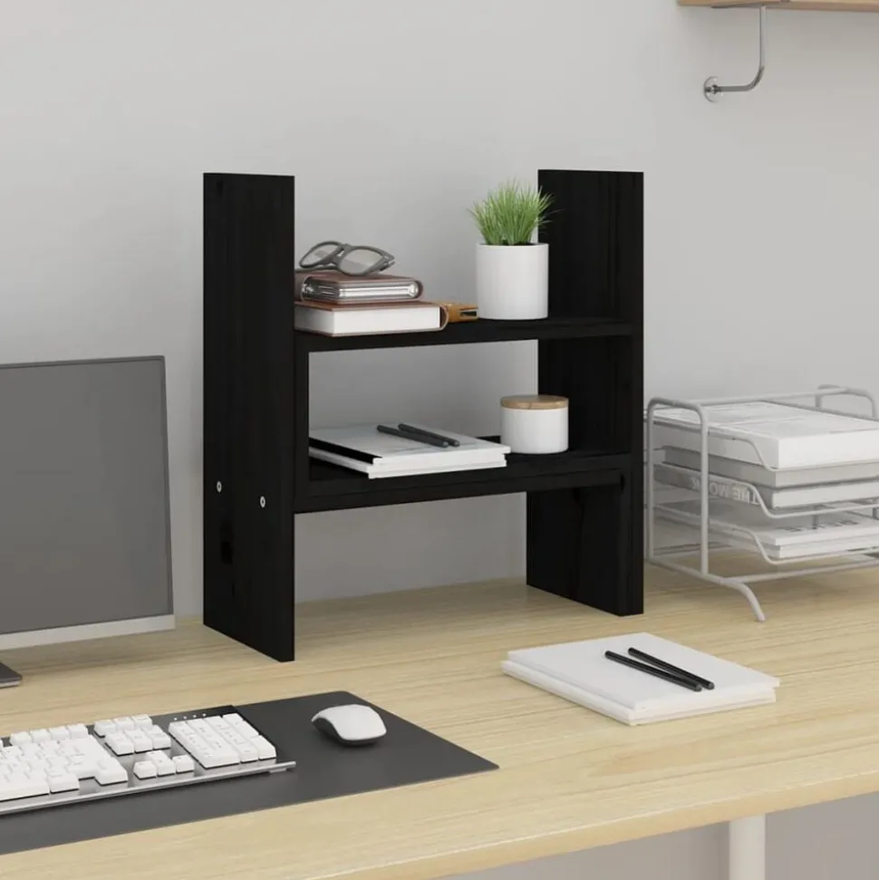 vidaXL Monitorstandaard (39-72)x17x43 cm massief grenenhout zwart
