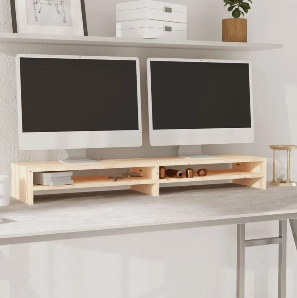 vidaXL Monitorstandaard 100x24x13 cm massief grenenhout