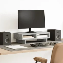 vidaXL Monitorstandaard 50x27x15 cm bewerkt hout betongrijs