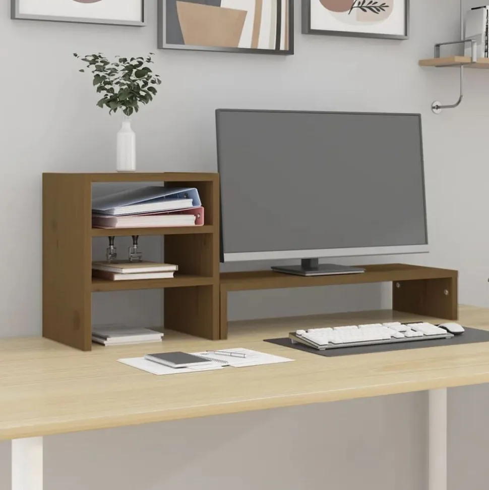 vidaXL Monitorstandaard 81x20x30 cm massief grenenhout honingbruin