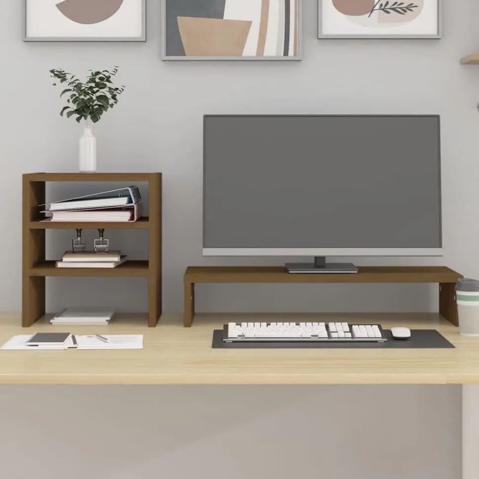 vidaXL Monitorstandaard 81x20x30 cm massief grenenhout honingbruin