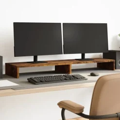 vidaXL Monitorstandaard 100x27x10 cm bewerkt hout gerookt eikenkleurig