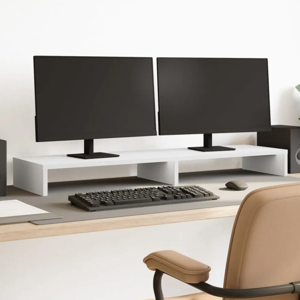 vidaXL Monitorstandaard 100x27x10 cm bewerkt hout wit