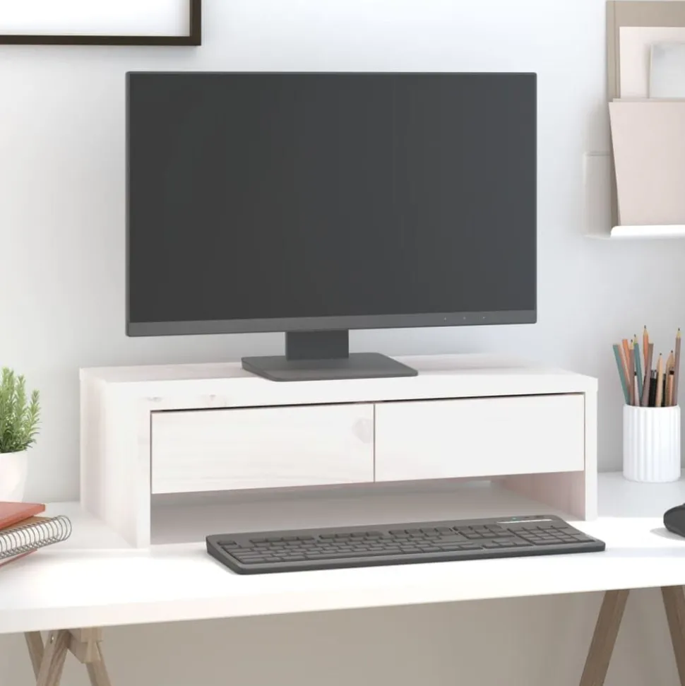 vidaXL Monitorstandaard 50x27x15 cm massief grenenhout wit