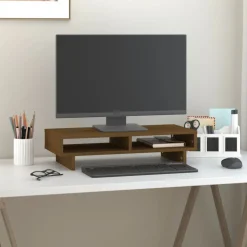 vidaXL Monitorstandaard 60x27x14 cm massief grenenhout honingbruin