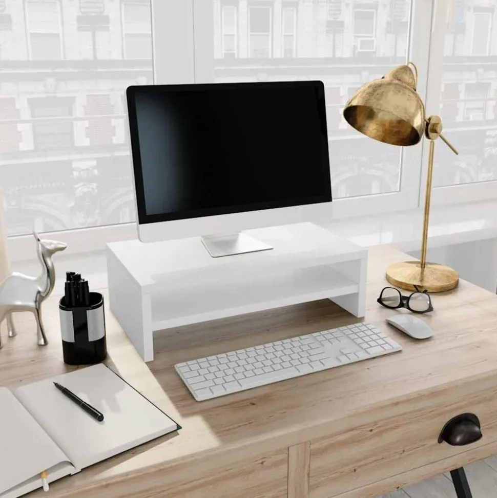 vidaXL Monitorstandaard 42x24x13 cm bewerkt hout wit