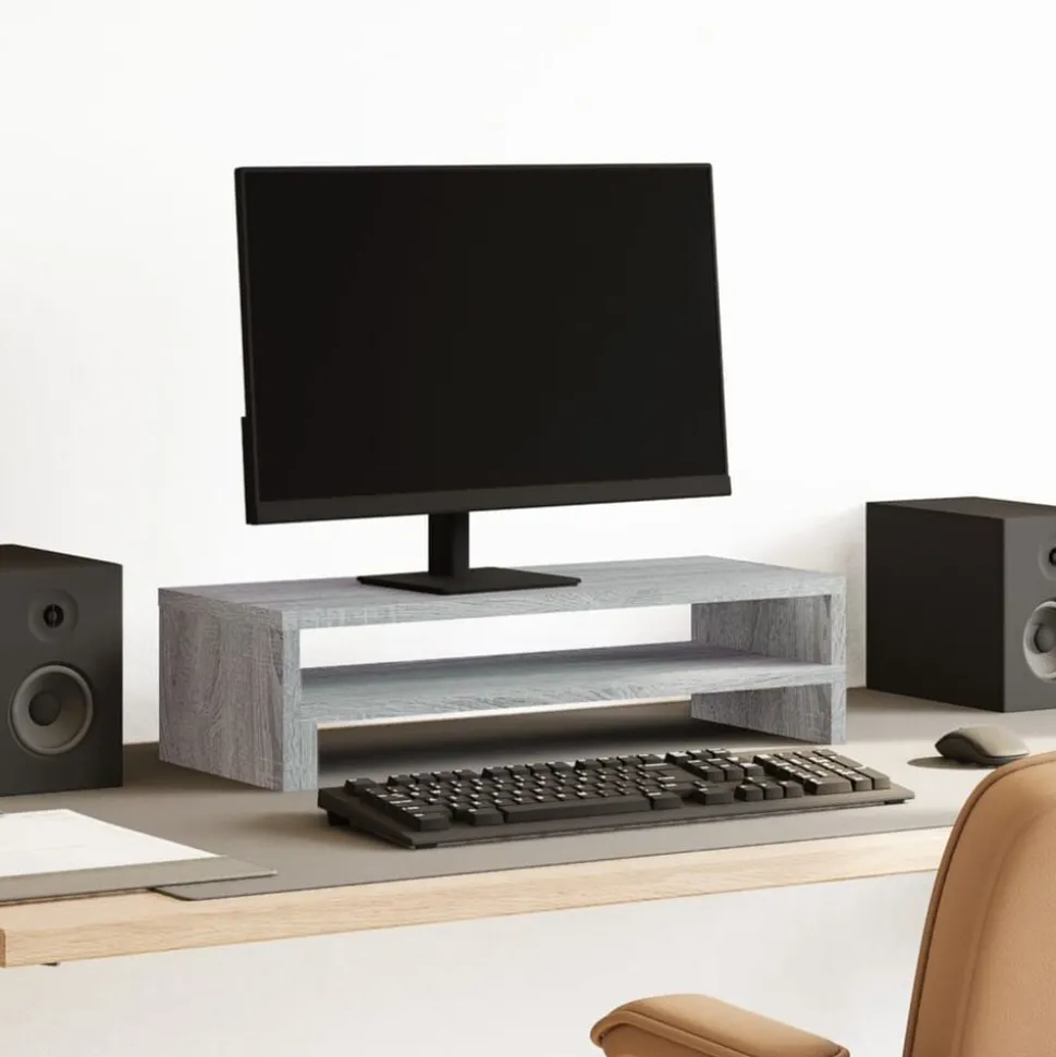 vidaXL Monitorstandaard 54x22x15 cm bewerkt hout grijs sonoma eiken