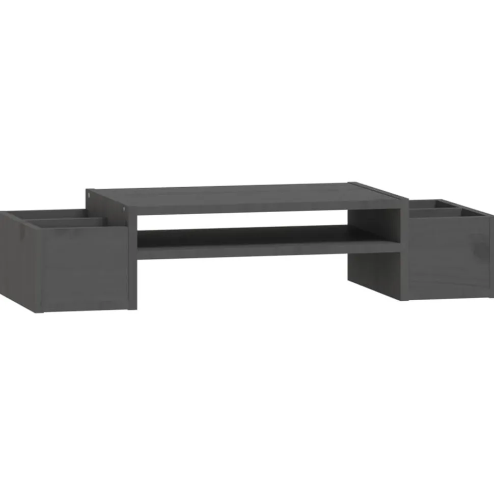 vidaXL Monitorstandaard 70x27,5x15 cm massief grenenhout grijs
