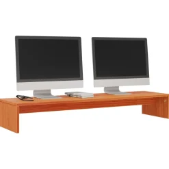 vidaXL Monitorstandaard 100x27x15 cm massief grenenhout wasbruin