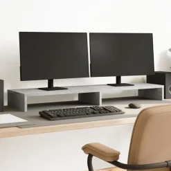 vidaXL Monitorstandaard 100x27x10 cm bewerkt hout betongrijs