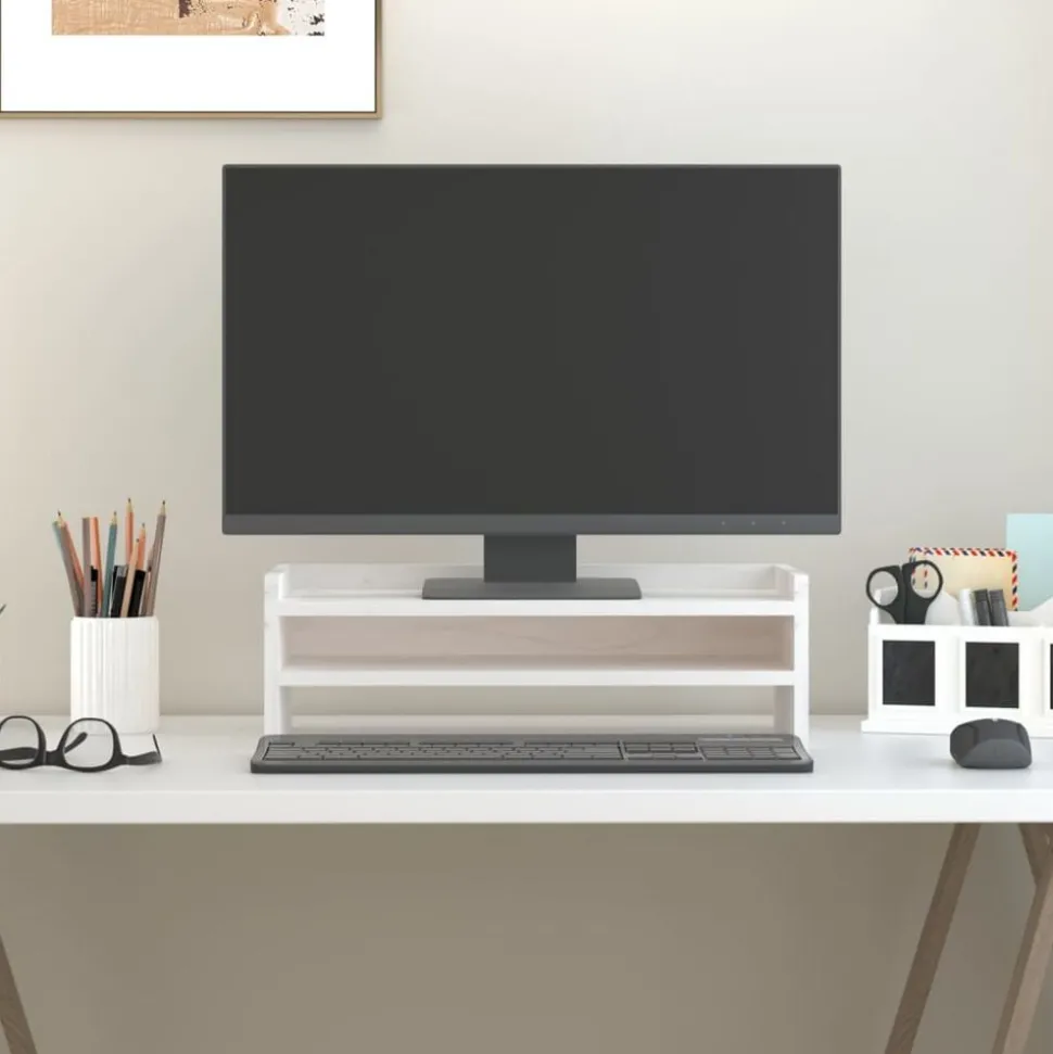vidaXL Monitorstandaard 50x24x16 cm massief grenenhout wit