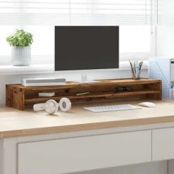 vidaXL Monitorstandaard 100x24x13 cm bewerkt hout oud houtkleurig