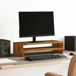 vidaXL Monitorstandaard 54x22x15 cm bewerkt hout oud houtkleurig