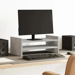 vidaXL Monitorstandaard 50x27x20 cm bewerkt hout betongrijs