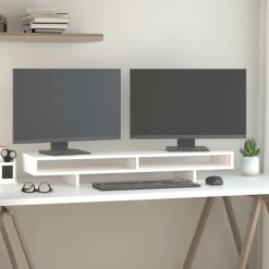 vidaXL Monitorstandaard 100x27x14 cm massief grenenhout wit