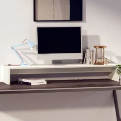 vidaXL Monitorstandaard 100x27x15 cm massief grenenhout wit