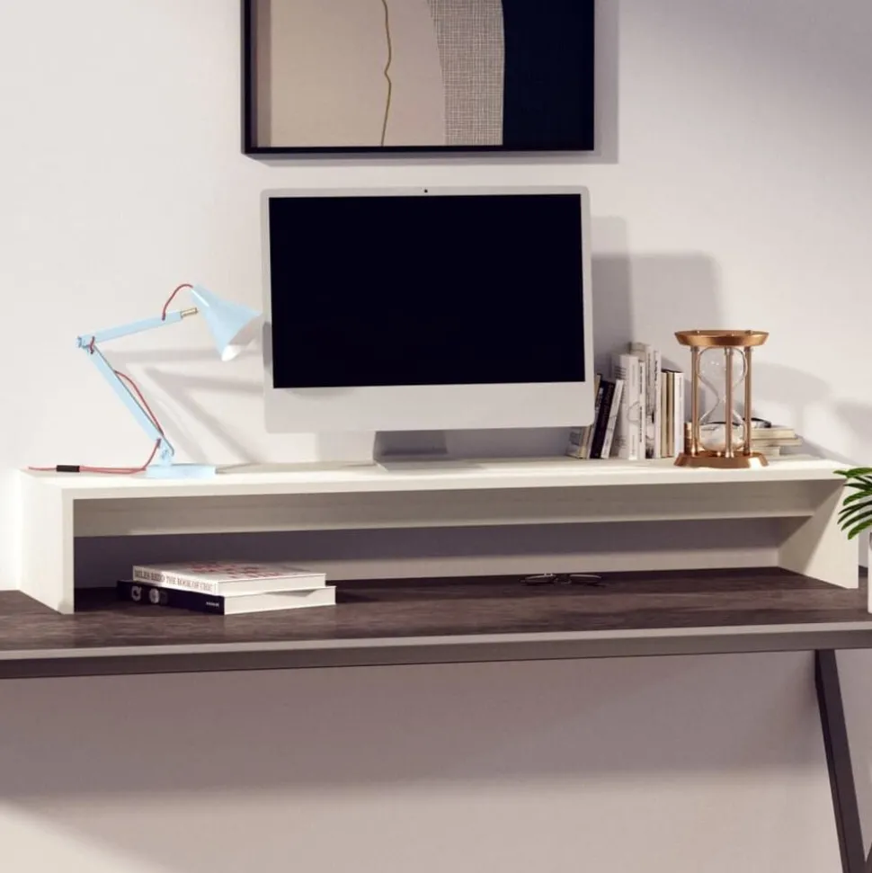 vidaXL Monitorstandaard 100x27x15 cm massief grenenhout wit