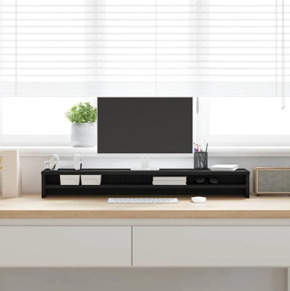 vidaXL Monitorstandaard 100x24x13 cm zwart eikenhout