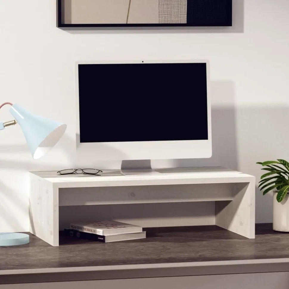 vidaXL Monitorstandaard 50x27x15 cm massief grenenhout wit