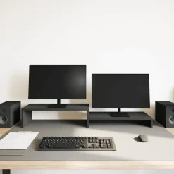 vidaXL Monitorstandaard Zwart Eiken 54x22x15 cm Bewerkt Hout
