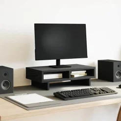 vidaXL Monitorstandaard Zwart Eiken 50x27x15 cm Bewerkt Hout