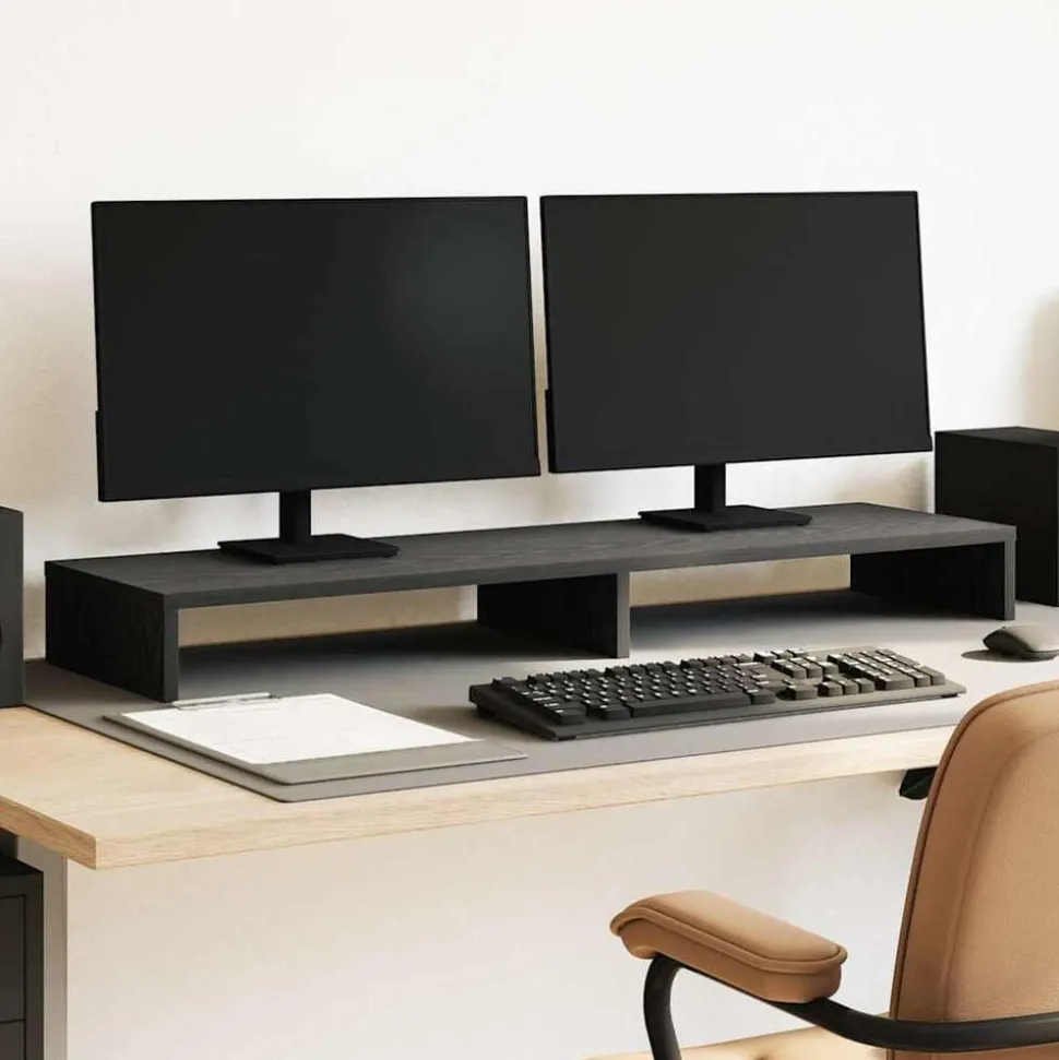 vidaXL Monitorstandaard Zwart Eiken 100x27x10 cm Bewerkt Hout