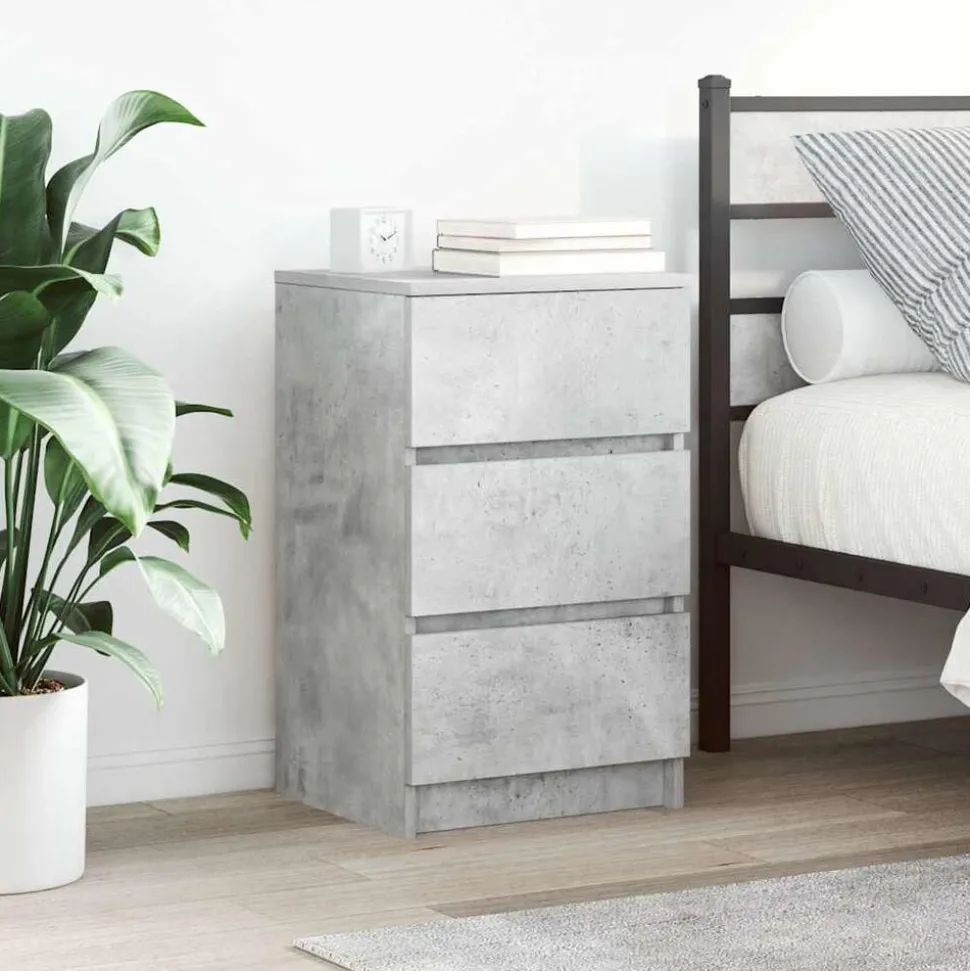 vidaXL Nachtkastje met 3 lades 39x35x65 cm betongrijs