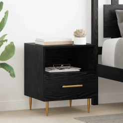 vidaXL Nachtkastje met lade Zwart 40 x 35 x 47,5 cm Bewerkt hout