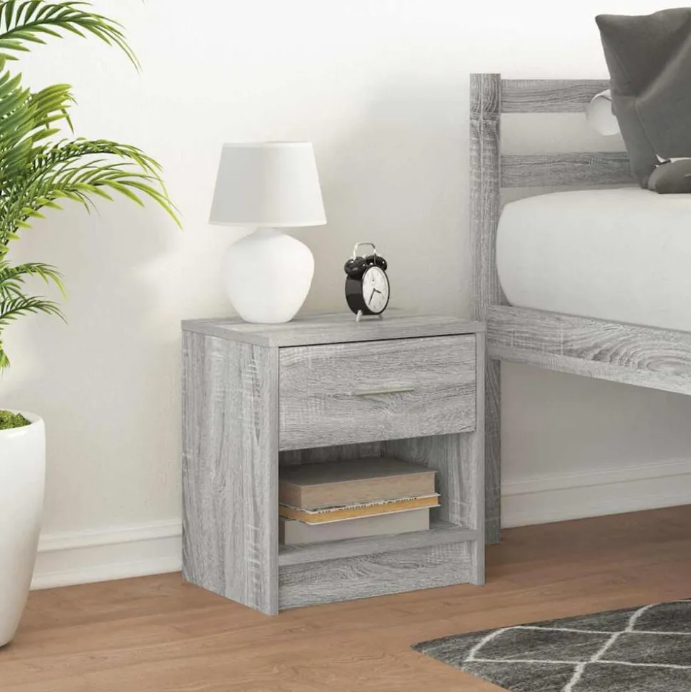 vidaXL Nachtkastje met lade 39x28x41 cm grijs sonoma eikenkleurig