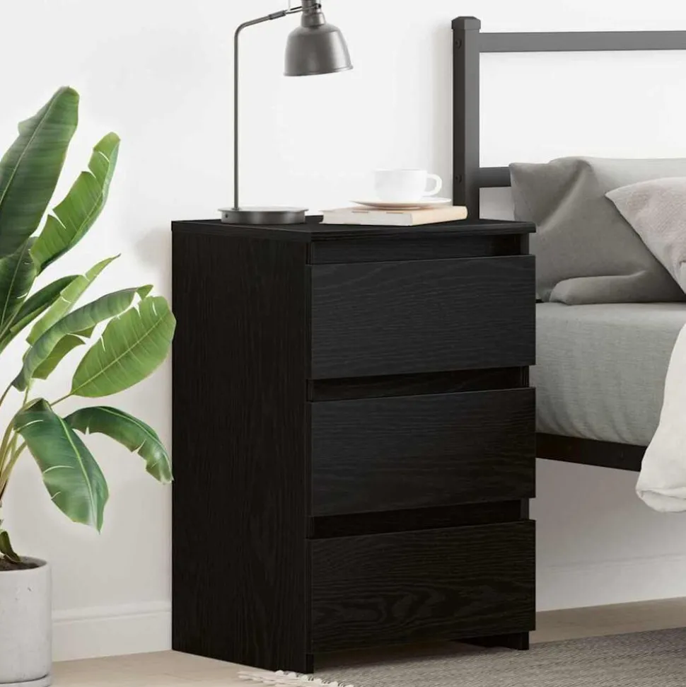 vidaXL Nachtkastje met lade Zwart Eiken 40 x 35 x 62,5 cm Bewerkt hout