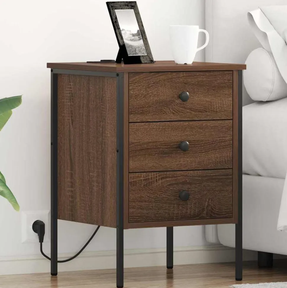 vidaXL Nachtkastje met lade Bruin Eiken 42 x 41 x 61 cm Bewerkt hout