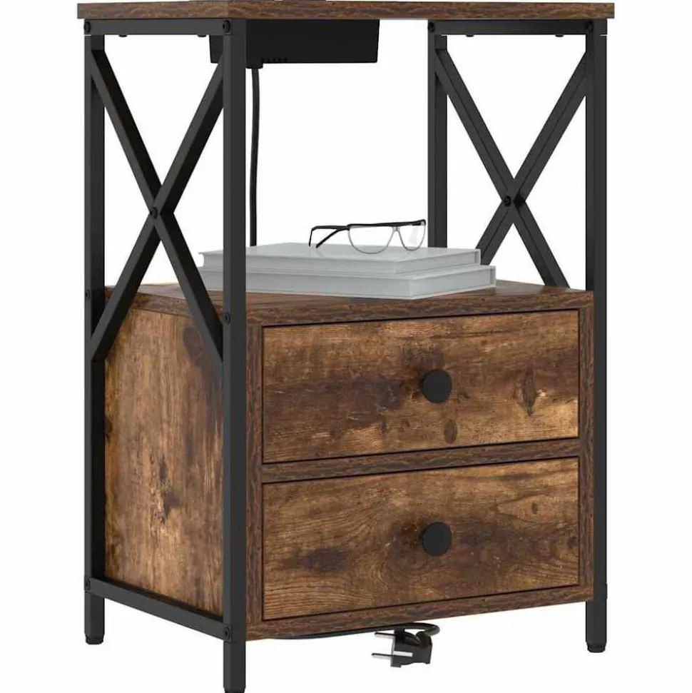 vidaXL Nachtkastje met lade Gerookt eiken 40 x 31 x 60 cm Bewerkt hout