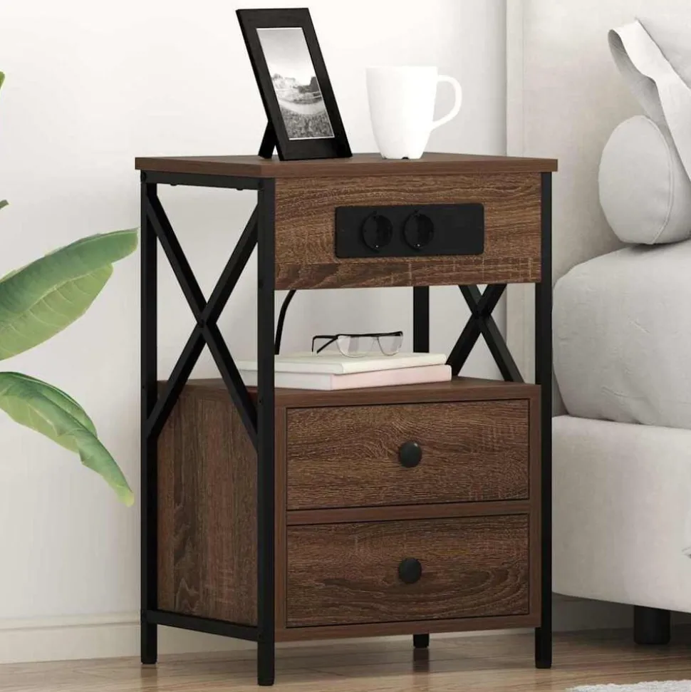 vidaXL Nachtkastje met lade Bruin Eiken 40 x 31 x 60 cm Bewerkt hout