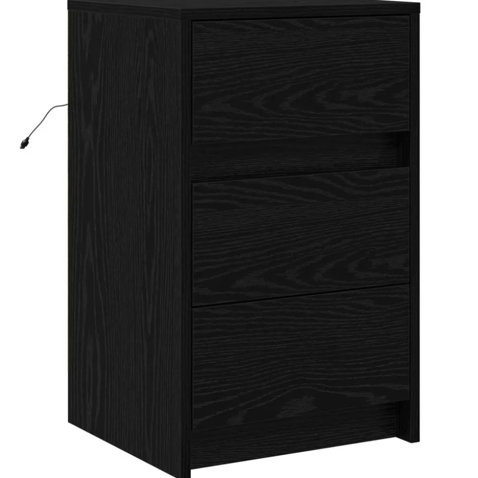 vidaXL Nachtkastje met lade Zwart Eiken 38 x 34 x 61 cm Bewerkt hout