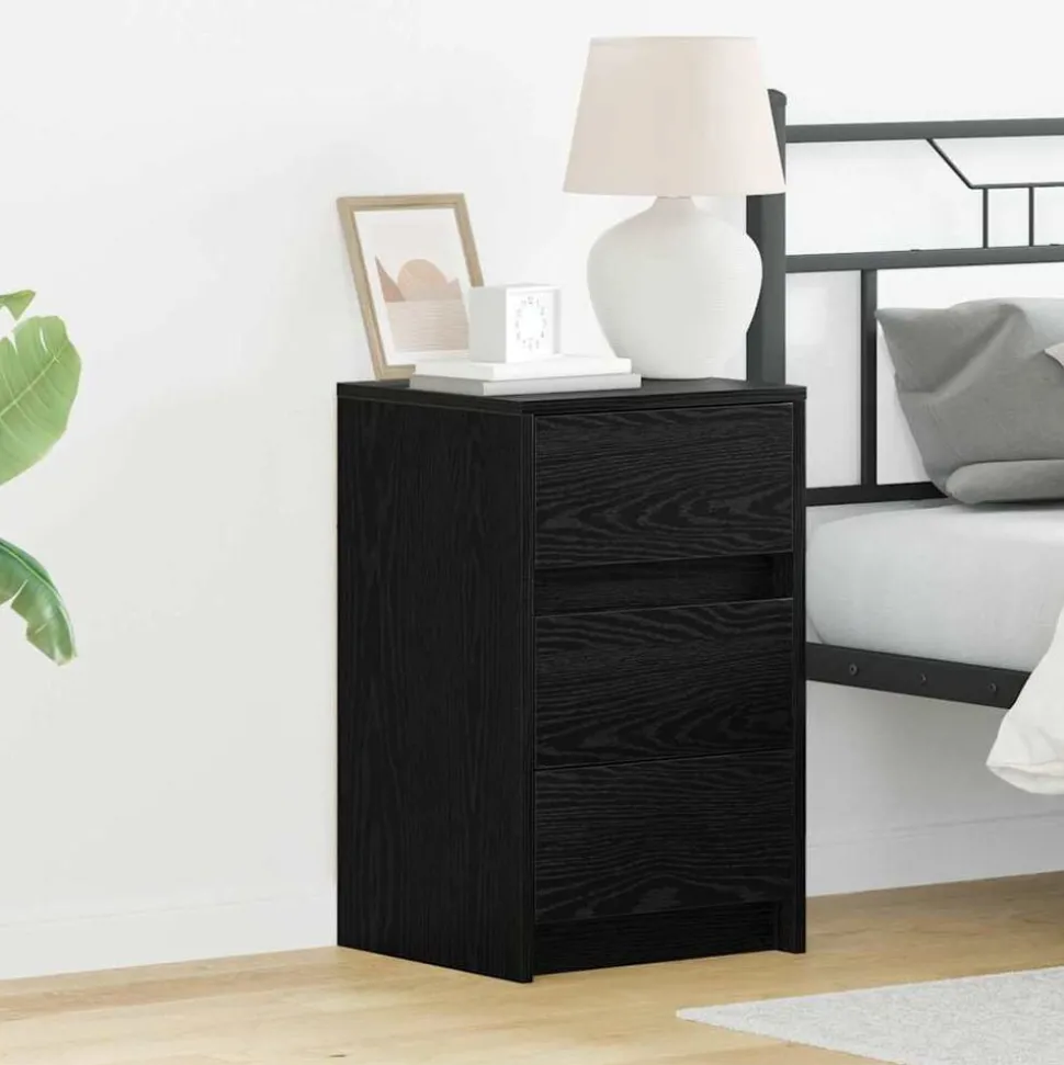 vidaXL Nachtkastje met lade Zwart Eiken 38 x 34 x 61 cm Bewerkt hout