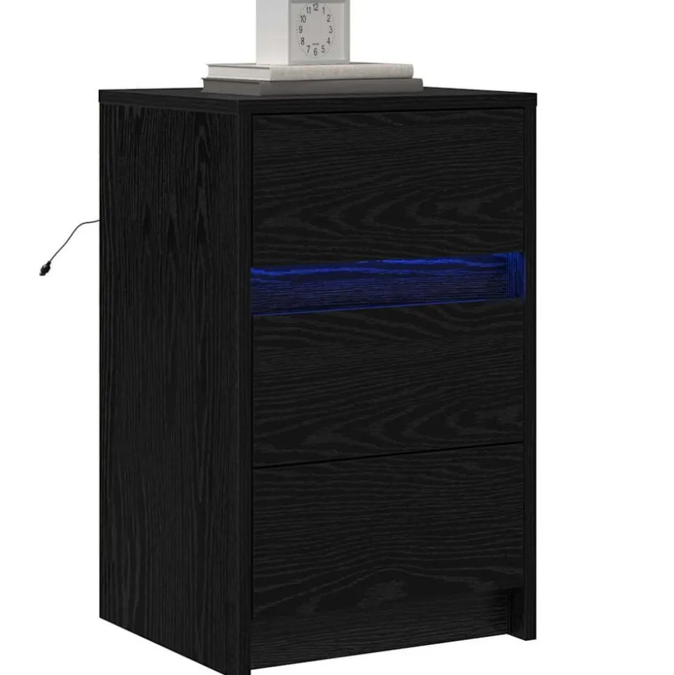 vidaXL Nachtkastje met lade Zwart Eiken 38 x 34 x 61 cm Bewerkt hout
