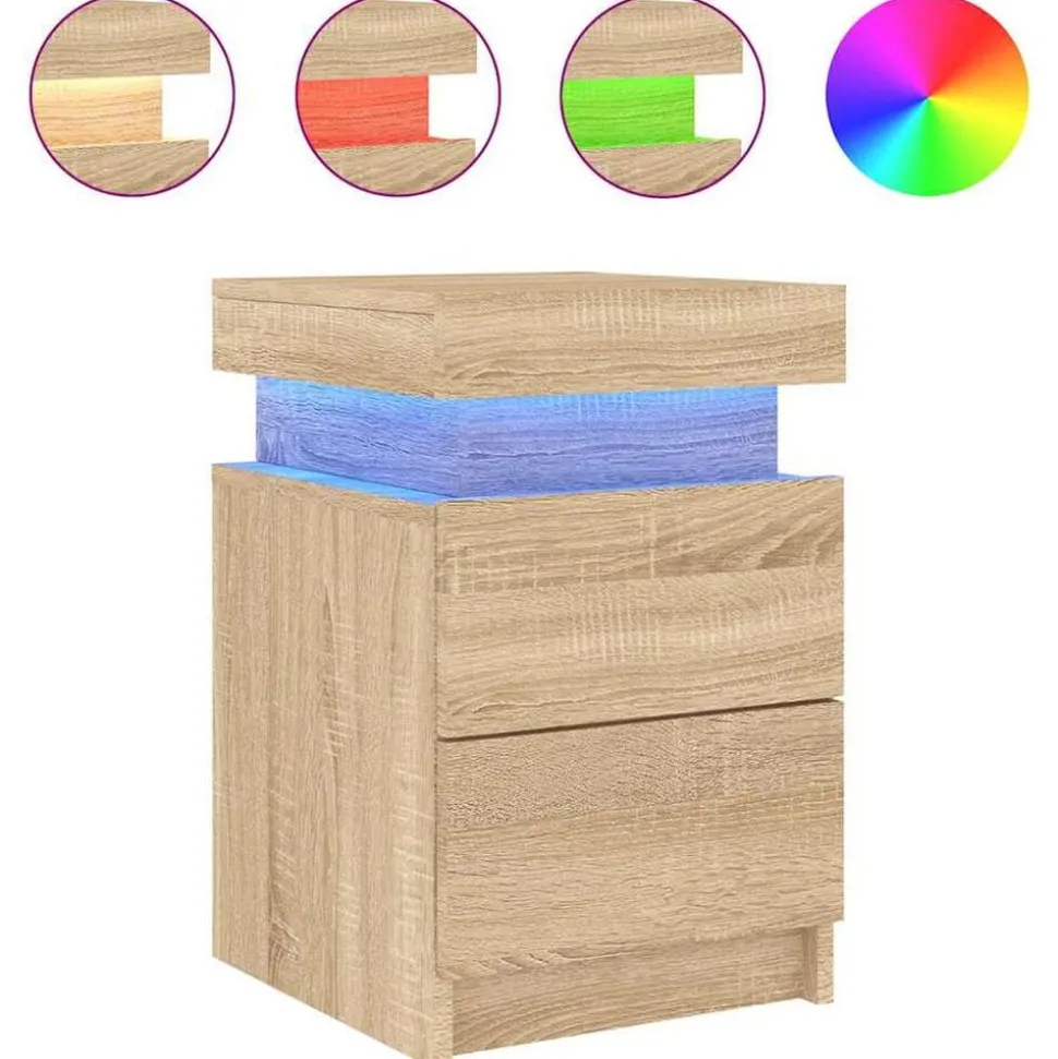 vidaXL Nachtkastje met LED-verlichting 35x39x55 cm sonoma eikenkleurig