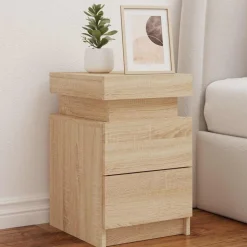 vidaXL Nachtkastje met LED-verlichting 35x39x55 cm sonoma eikenkleurig