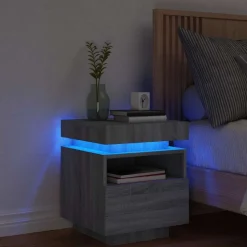 vidaXL Nachtkastje met LED-verlichting 40x39x48,5 cm grijs sonoma